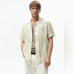 ZARA MENS LINEN GEOMETRIC PRINT SHIRT NWT